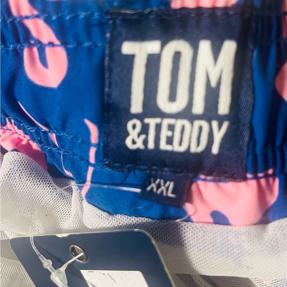 TOM & TEDDY Men Sz 2XL Flamingo Classic Swim Shorts Blue Pink UPF 50 NWT - Picture 9 of 10